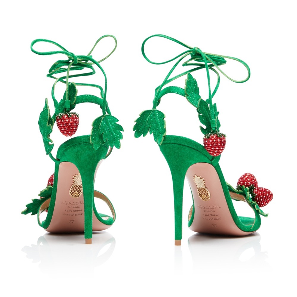 EUC Aquazzura Green Fragolina 105 Embellished Suede Sandals 37 $1,295 - Picture 8 of 17